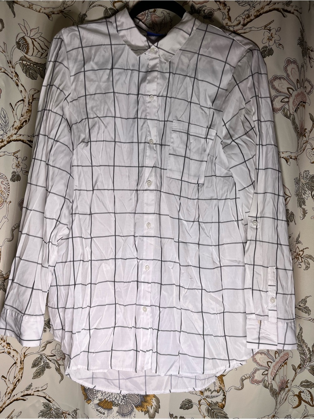 White Windowpane Button-Down Shirt XL